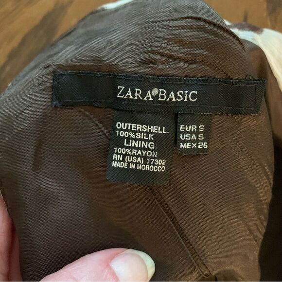 ZARA Brown Houndstooth Silk Chiffon Roll Neck Belt Sleeveless Cocktail Dress, S - Picture 8 of 11